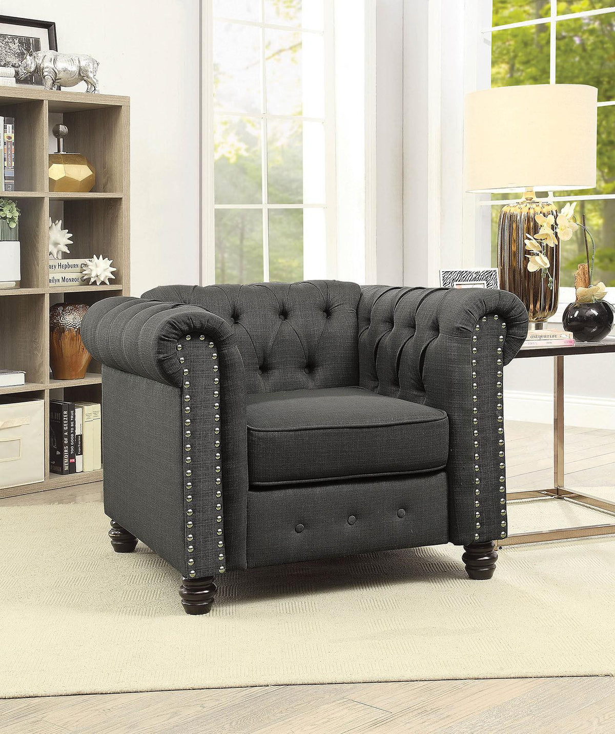 Gray Linen-like Fabric Living Room Set 3pcs A552180