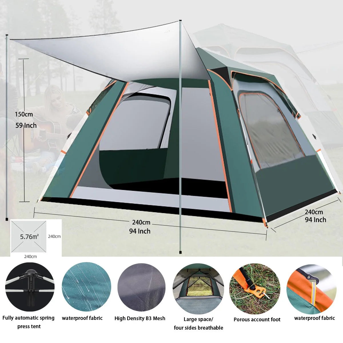 5 Person Waterproof Quick Set Portable Tent M2974