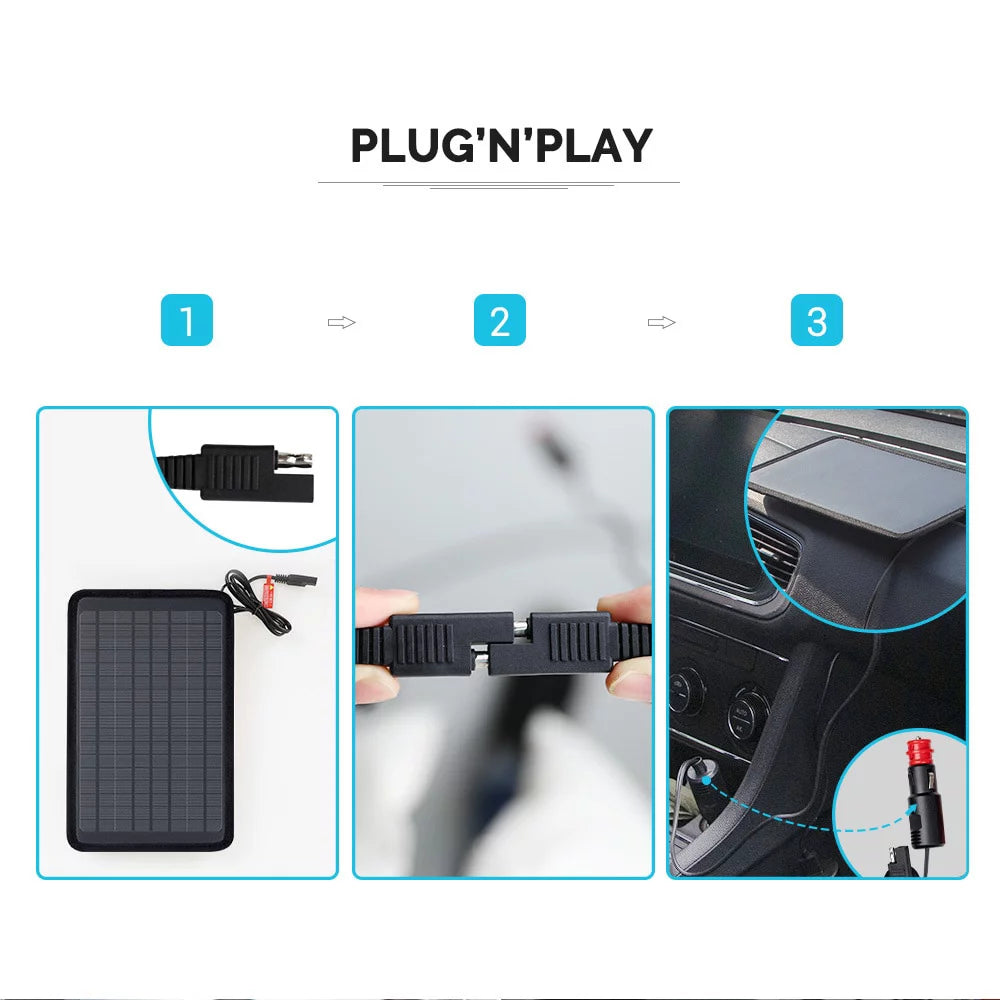 5W Outdoor Battery Charger Maintainer Trickle Charger with Lighter Plug, Alligator Clips, and Battery Cables L7337