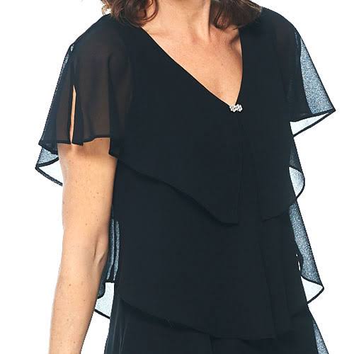 Black 10 Tiered Rhinestone Capelet Dress E609612