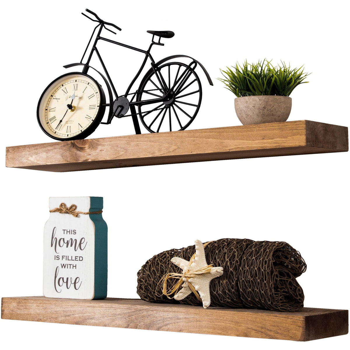 Rustic Wood Wall Shelf Set of 2 B71979