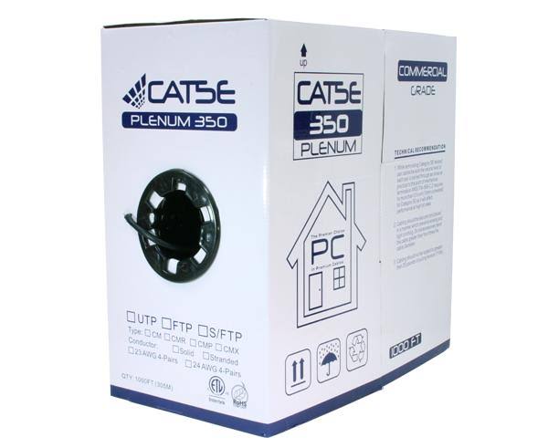 Cat5e Shielded Bulk Ethernet Cable, Plenum CMP, 24 AWG, 1000ft White C557844