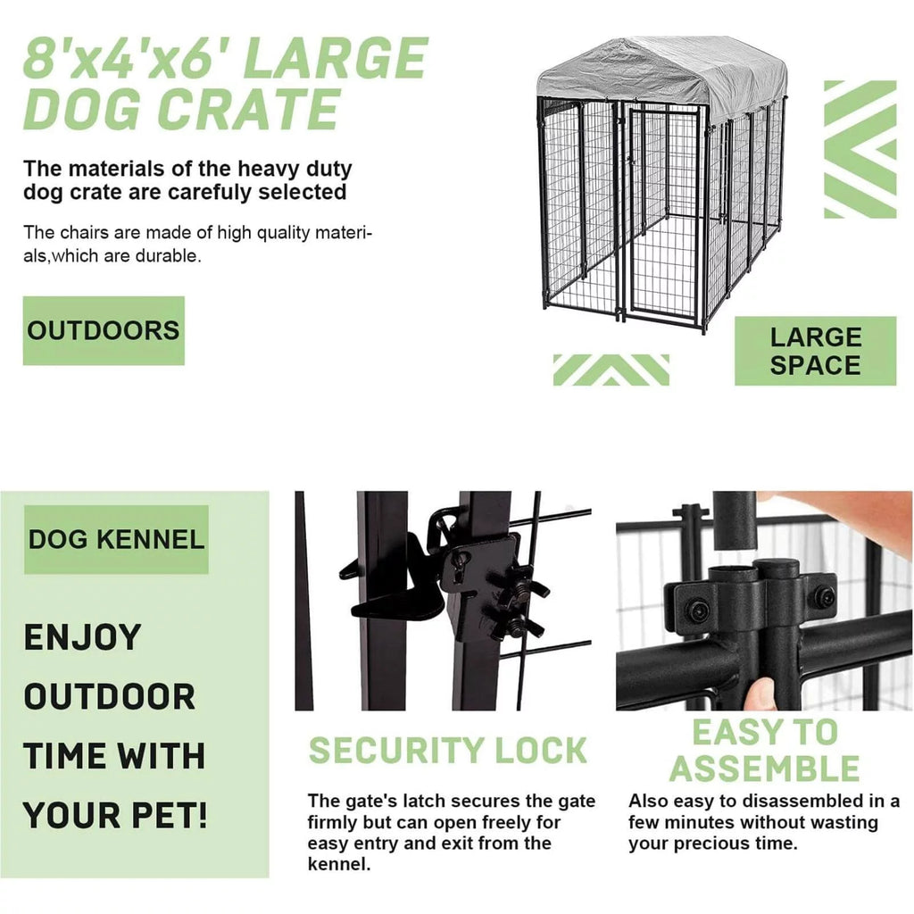 8'x4'x6' Heavy Duty Dog Kennel with Water-Resistant Cover S682534