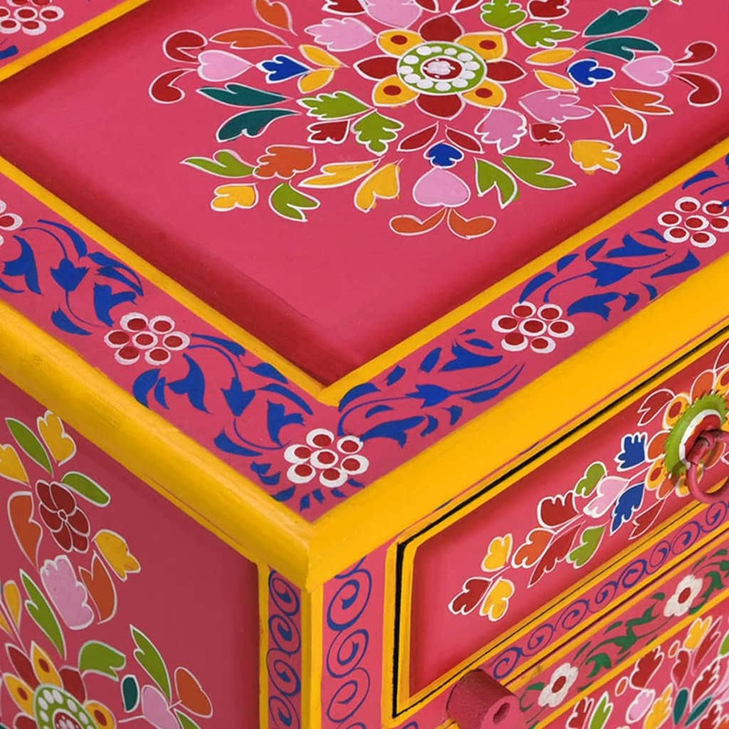 Pink Hand Painted Solid Mango Wood Bedside Cabinet L4521