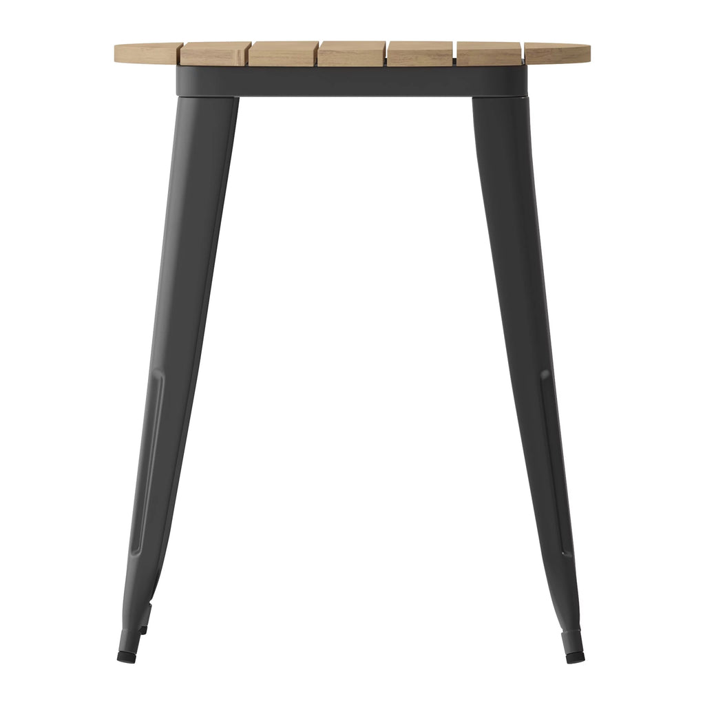Commercial Grade Indoor/Outdoor Dining Table, Brown Poly Resin Top with Black Steel Base V175892