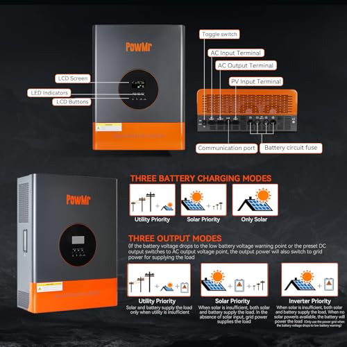 3000W Pure Sine Wave Solar Inverter Charger 24V to 110V 60A MPPT J912