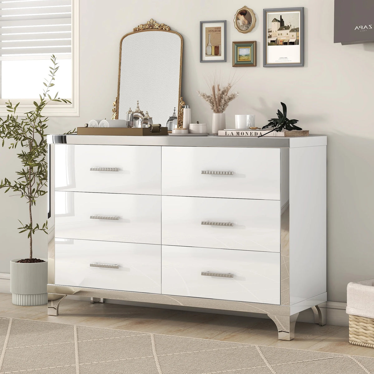 White High Gloss 6 Drawer Dresser O912