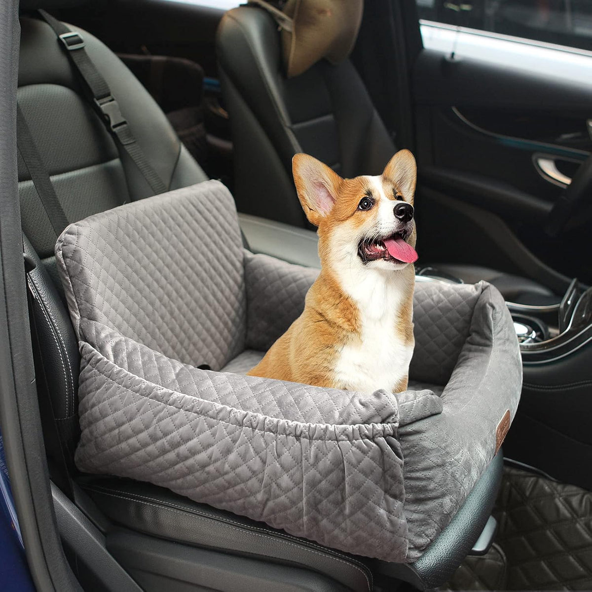 Dog Car Seat Pet Booster Seat with Pocket, Non-Slip Base, Thickened Sponge Pad, Black, Pack of 2 A359