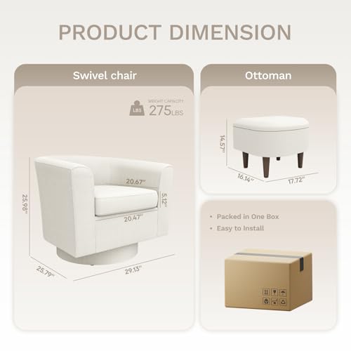 Beige Upholstered Swivel Accent Chair with Ottoman T866024
