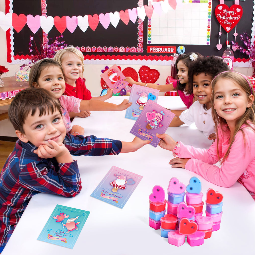 28Pcs Valentine Heart Butter Slime with Gnome Cards H56870