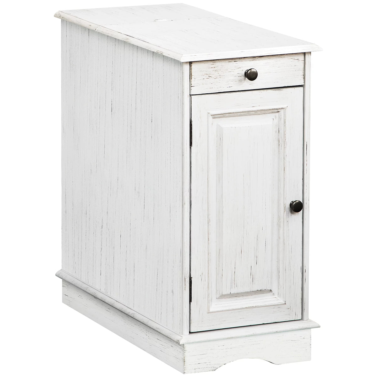 White Side Table with Drawer and Cabinet W8766