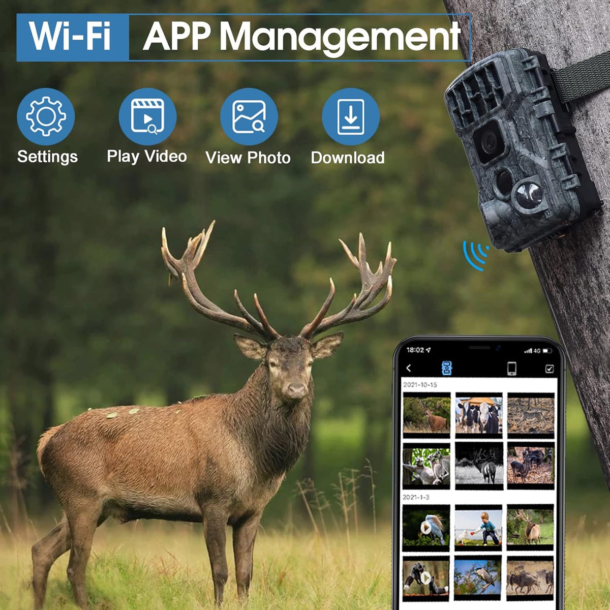 4K 30MP WiFi Trail Camera with 850nm Low Glow Night Vision and 32GB Card O9487