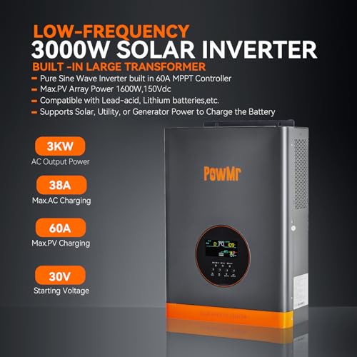 3000W Pure Sine Wave Solar Inverter Charger 24V to 110V 60A MPPT J912