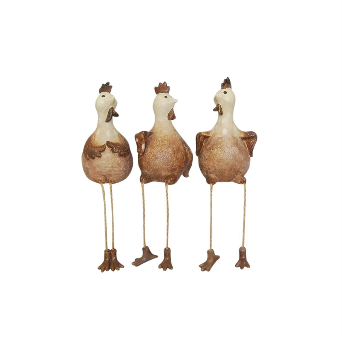 Set of 3 Brown and White Decorative Resin Rooster C98026