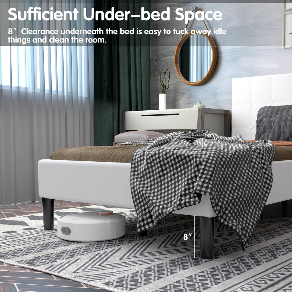 Twin Upholstered Bed Frame with Tufted Headboard Beige D136996