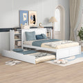 Full Size Wood Platform Bed with Trundle and Storage P7180
