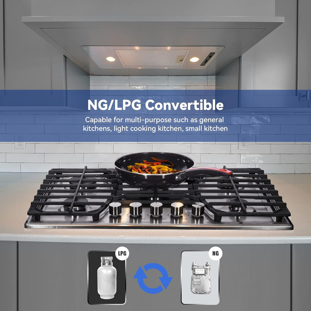 30 Inch Stainless Steel Gas Cooktop with 5 Sealed Burners X4743