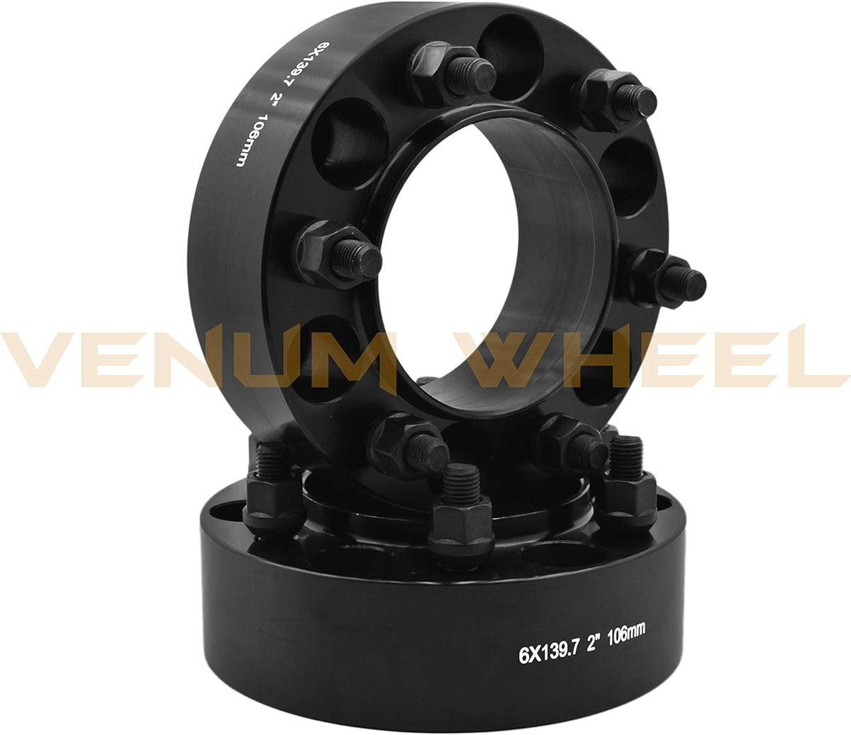 6x5.5 Black Hub Centric 2" Adapter 12x1.5 106mm Bore with 4 Wheel Security Locks L7986