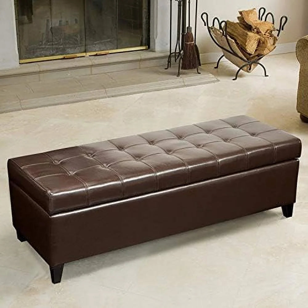 Rectangular Tufted Bonded Leather Ottoman Bench A582427