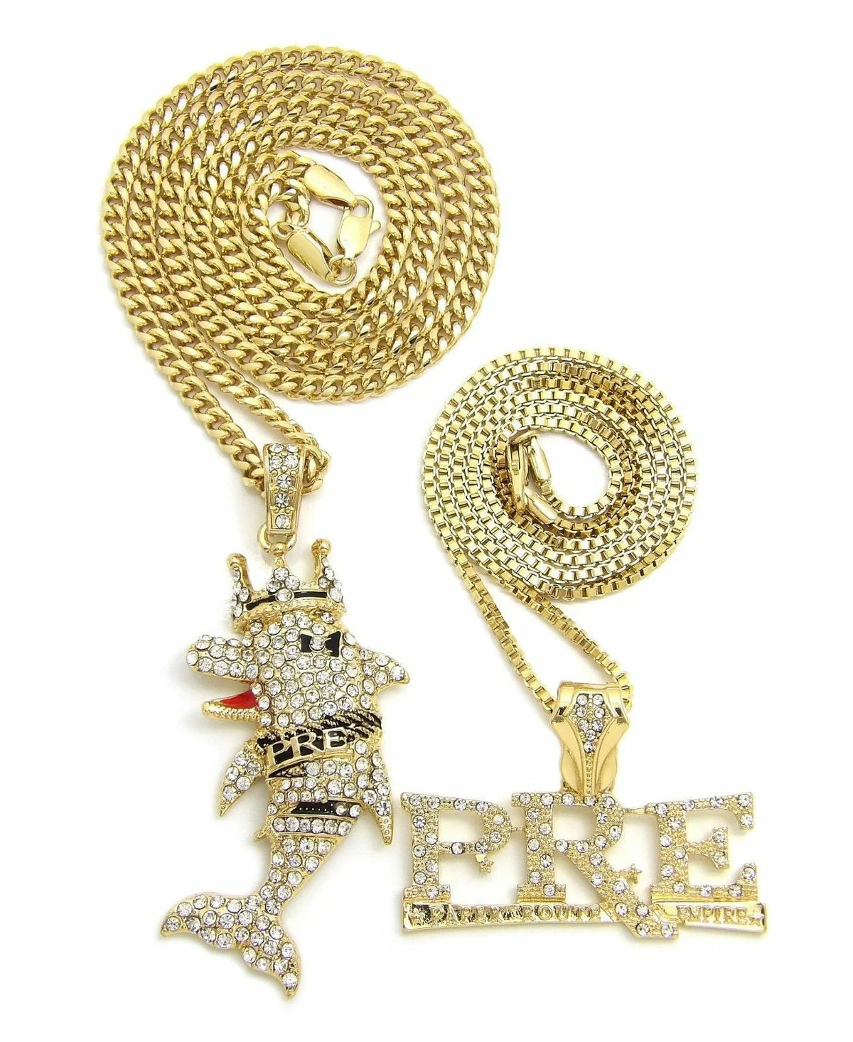 Iced Gold Plated Cubic Zirconia Pendant & Cuban Chain Necklace B9700