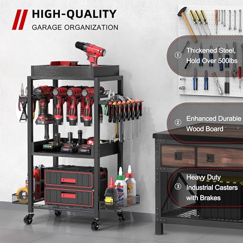 Power Tool Organizer with Rolling Cart and Open Tool Chest Cabinet S83481