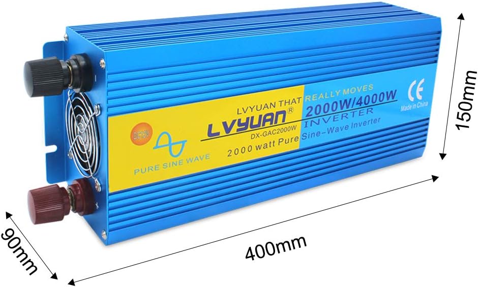 2000W Pure Sine Wave Power Inverter 12V DC to 110V AC with LED Display 3 AC Outlets B32168