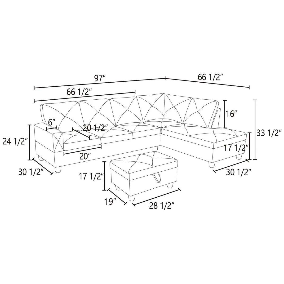 97" 2-Piece Sectional Sofa Set E6713