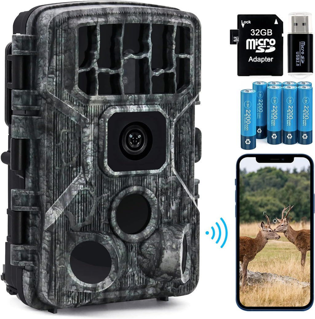 4K 30MP WiFi Trail Camera with 850nm Low Glow Night Vision and 32GB Card O9487