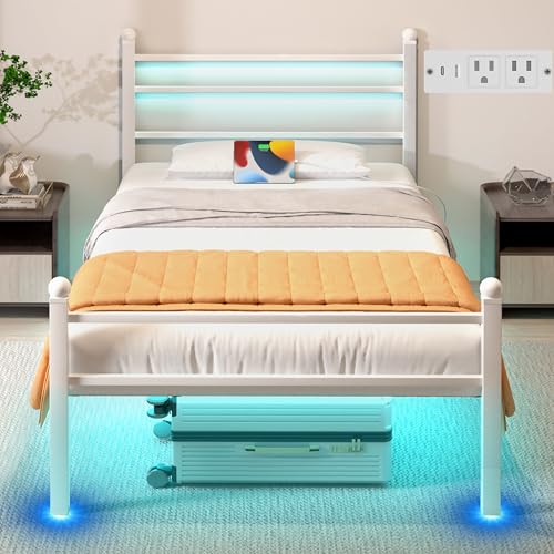 Black Twin Bed Frame with Storage Headboard and Charging Station J34556