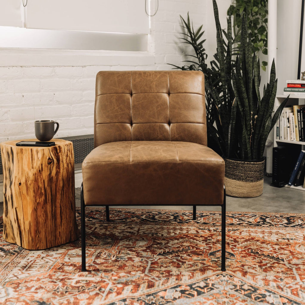 Walnut Faux Leather Armless Accent Chair W27803