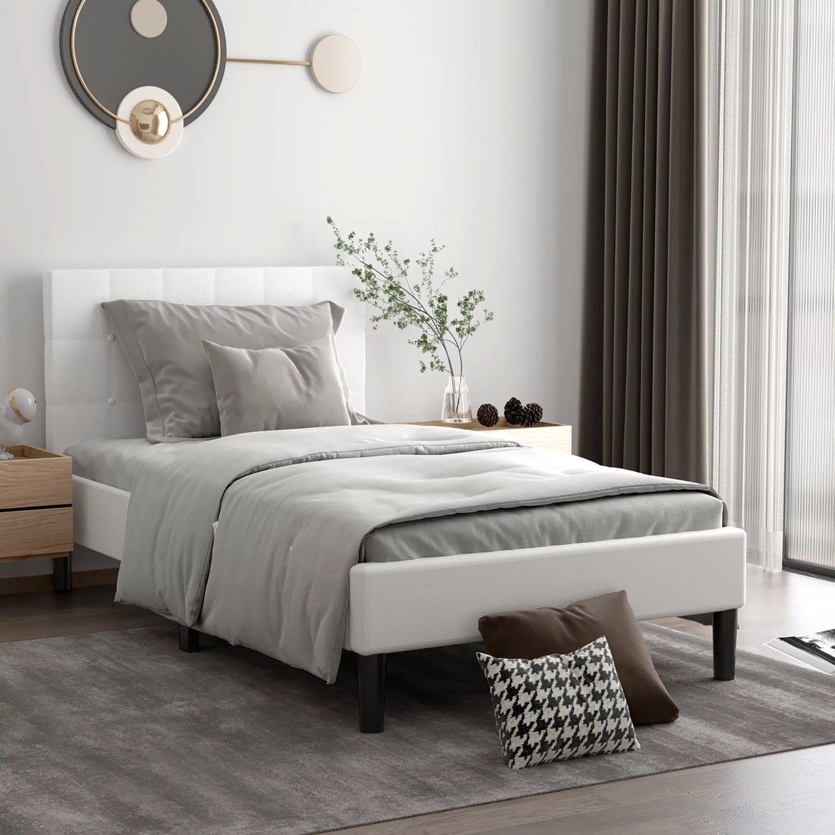 Twin Upholstered Bed Frame with Tufted Headboard Beige D136996